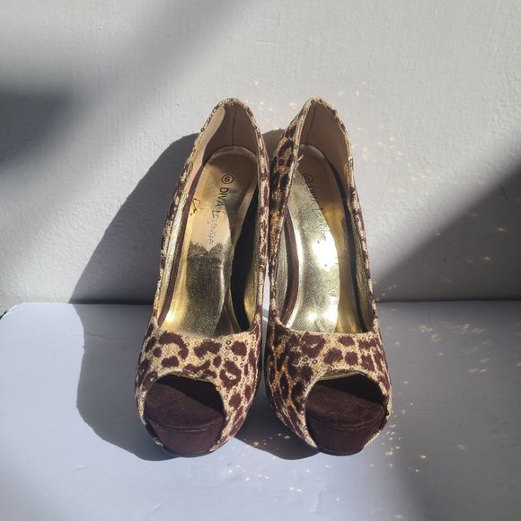 diva lounge women leopard peep toe heels,size 6 - Picture 3 of 13